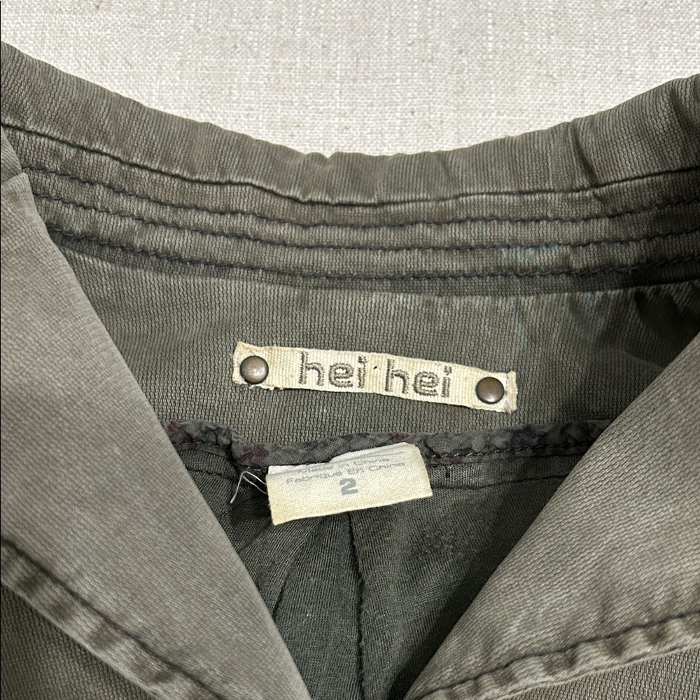 Heihei Anthropologie Jacket Women's 2 Olive Green Utility Cropped Military Style - Picture 10 of 15